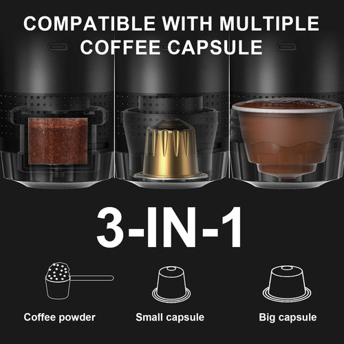 Machine à Café Expresso Portable - Rechargeable 3-en-1 — Puissance 20 Bars