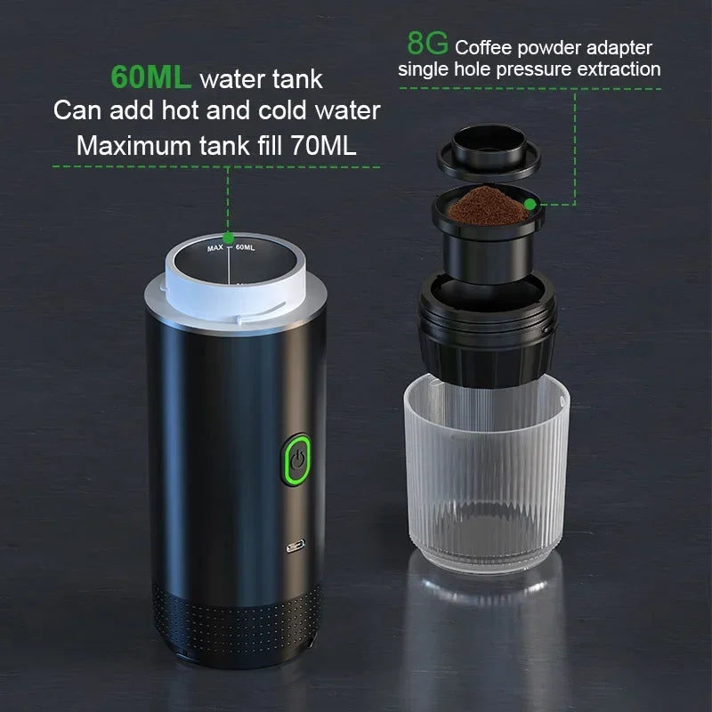 Machine à Café Expresso Portable - Rechargeable 3-en-1 — Puissance 20 Bars