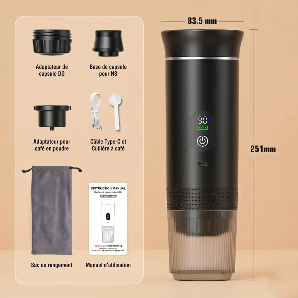 Machine à Café Expresso Portable - Rechargeable 3-en-1 — Puissance 20 Bars